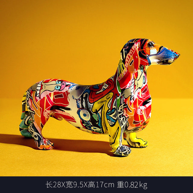 Creative Painted Colorful Dachshund Dog Decoration Home Modern Wine Cabinet Office Decor Desktop Resin Crafts Miniatures Statue