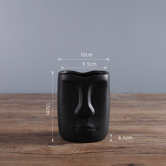 Nordic Minimalist Ceramic Abstract Vase Black and White Human Face Creative Display Room Decorative Figue Crafts Head Shape Vase