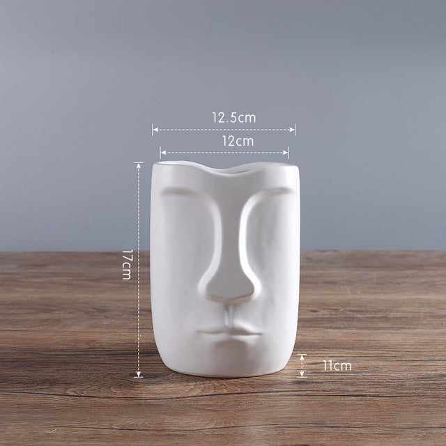 Nordic Minimalist Ceramic Abstract Vase Black and White Human Face Creative Display Room Decorative Figue Crafts Head Shape Vase