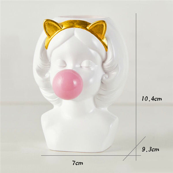 Nordic resin vase white flowerpot cute girl blowing bubble sculpture Modern creative home decoration avatar vase Desktop decor