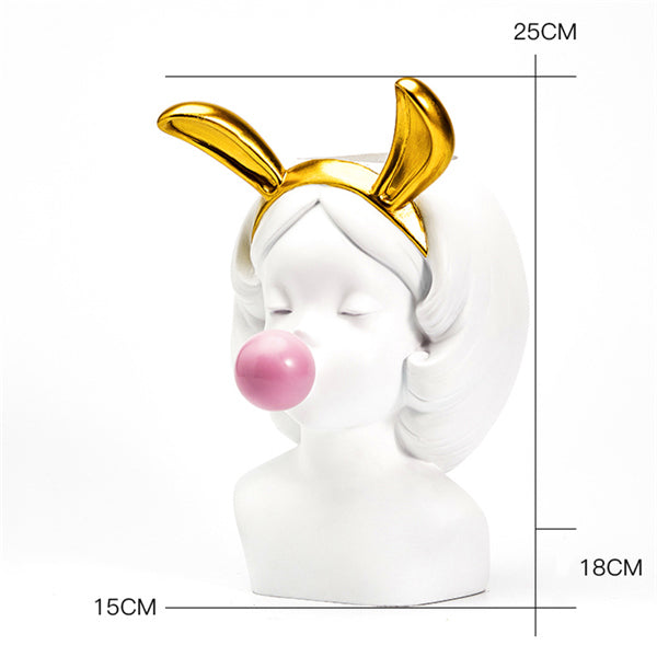 Nordic resin vase white flowerpot cute girl blowing bubble sculpture Modern creative home decoration avatar vase Desktop decor