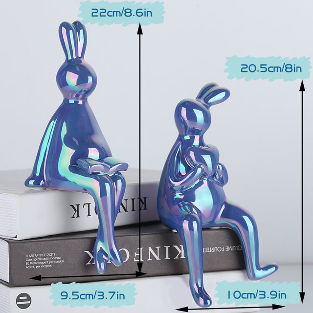 Shiny Rabbit Statue Electroplated Home Decoration Figurines Nordic Animal Art Ornaments Living Room Office Desk Sculpture