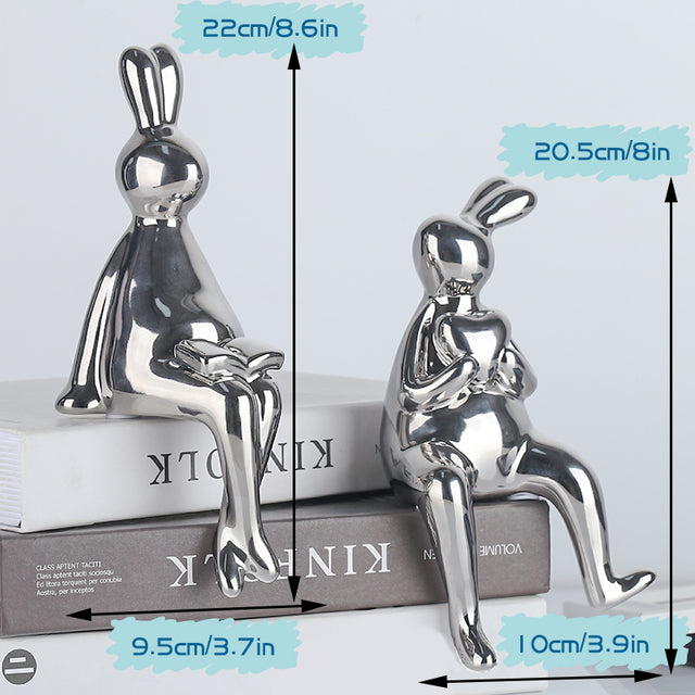 Shiny Rabbit Statue Electroplated Home Decoration Figurines Nordic Animal Art Ornaments Living Room Office Desk Sculpture