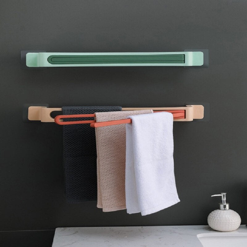 Punch-free paste bathroom Degree Rotating Towel Multifunction Wall Mounted Towel Holder Kitchen Storage Rack Bathroom Supply