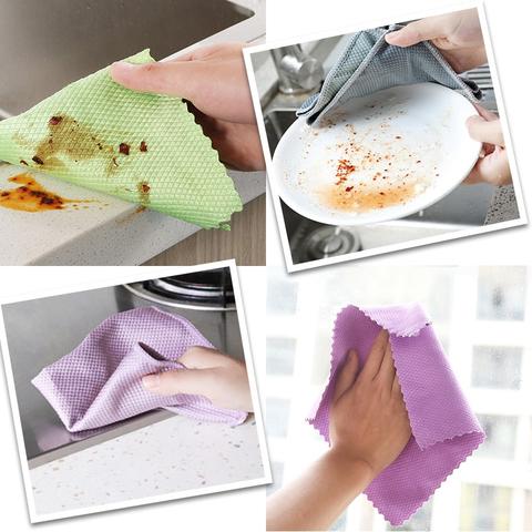 Kitchen Anti-grease wiping rags efficient Super Absorbent Microfiber Cleaning Cloth home washing dish kitcheFish scale rag towel