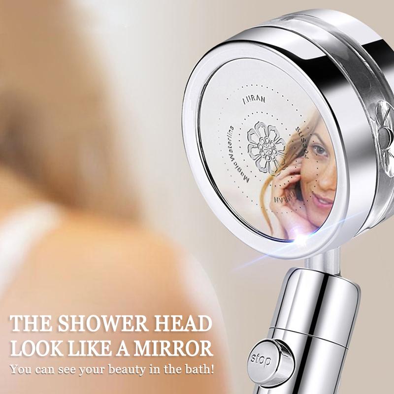 Adjustable Jetting Turbocharged Shower 8K Mirror Water Stop Shaking Head Shower Bathroom Hand-held Water Saving Spray Shower